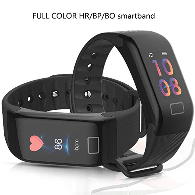 Kioos Color IPS Screen Heart Rate Blood pressure Blood Oxygen Monitor Smart bracelet Fitness Tracker IP67 Waterproof Black