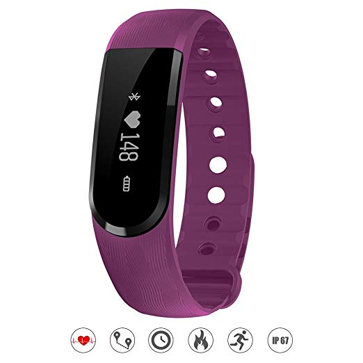 EiffelT Heart Rate Monitor Watch, Water Resistant Fitness Tracker Armband Activity Tracker Sleep Monitor with Bluetooth 4.0 Pedometers Activity Tracker for Android iOS Smartphone (Purple) (Purple)