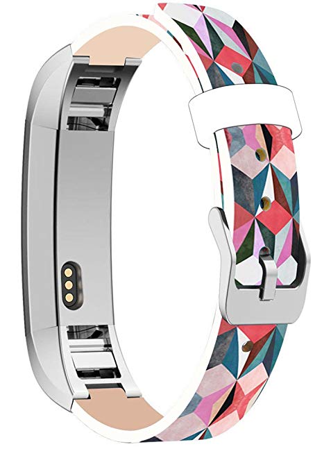 Bands Replacement For Fitbit Alta HR, Cisland Compatible Straps Replacement For Fitbit Alta (HR) Silver Connectors + Colorful Rainbow Color Art Designer Print