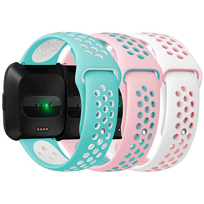 Antemart Compatible Fitbit Versa Bands, Replacement Silicone Sport Band Bracelet Strap with Ventilation Holes Compatible with 2018 Fitbit Versa Smart Watch,Design for Women Men Boys Girls