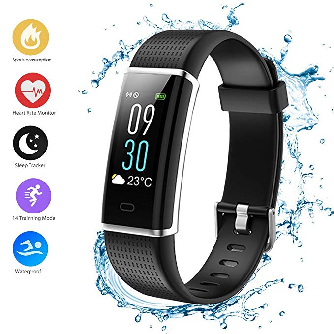 Fitness Tracker HR, Activity Tracker Watch with Heart Rate Monitor, IP67 Waterproof Smart Band with Step Counter, Calorie Counter, Pedometer Watch (ID130C-black)