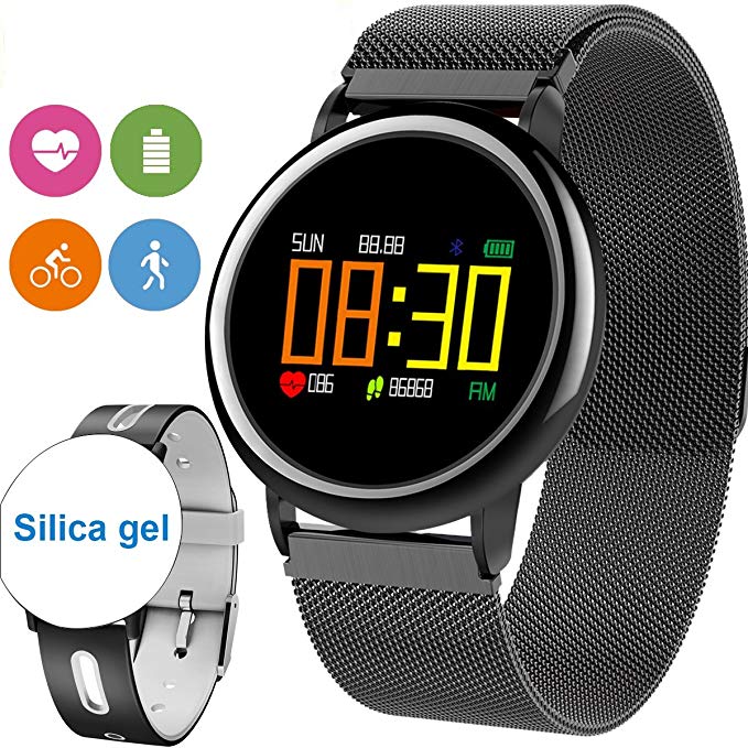 [2 Bands] Sport Fitness Tracker Smart Watch for Men Women Kids Heart Rate Blood Pressure Pedometer Sleep Monitor IP67 Waterproof Activity Tracker Swim Run Outdoor iOS Android Gifts