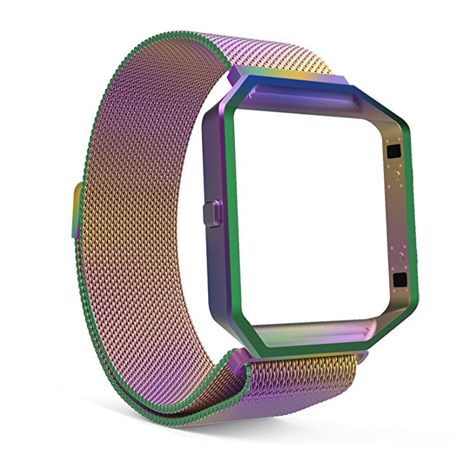 Fitbit Blaze Accessories Band, MoKo Metal Frame Housing + Milanese Loop Mesh Stainless Steel Bracelet Strap Band with Magnet Lock for Fitbit Blaze Smart Fitness Watch - COLORFUL