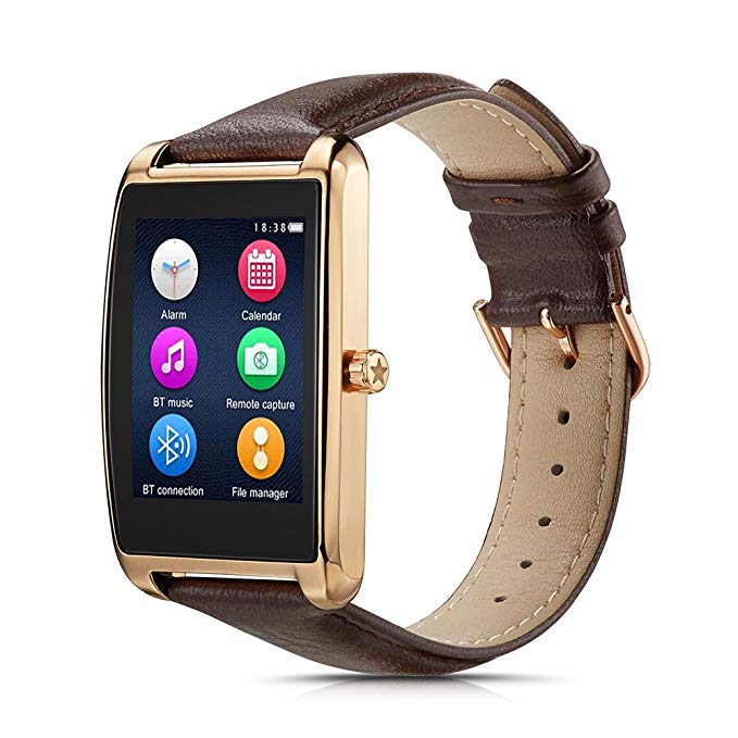 LePan Smart Watch Bluetooth HD Touch Screen Heart Rate Monitors Activity Monitors Wristband Pedometer USB Charge Built-In Speaker Microphone Leather Bands Metal Frame For Sports Health Outdoors