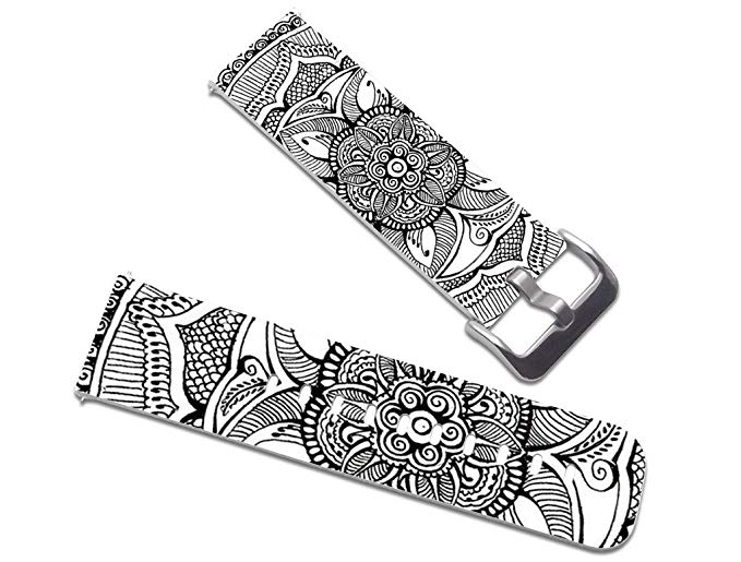 Straps For Fitbit Blaze Small - 23MM Watch Bands Leather Replacement with Quick Release Pins grey Flower floral print