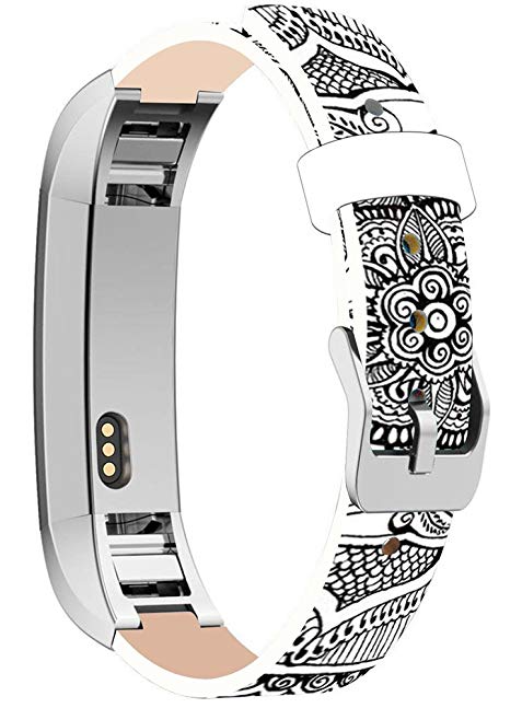 Bands Replacement For Fitbit Alta HR, Cisland Compatible Straps Replacement For Fitbit Alta (HR) Silver Connectors + grey Flower floral print