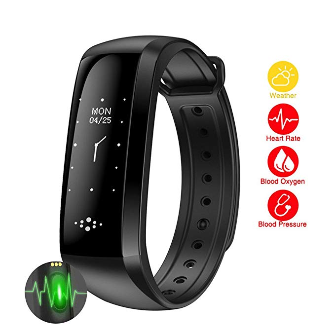 Waterproof Fitness Tracker Activity Wristband Sleep Heart Rate Blood Pressure Oxygen Monitor Pedometer Smart Bracelet Watch Calories Step Track Health Smart Band for iPhone and Android Phones