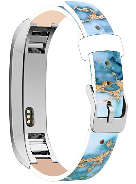 Bands Replacement For Fitbit Alta HR, Cisland Compatible Straps Replacement For Fitbit Alta (HR) Silver Connectors + Blue Marble Grantie