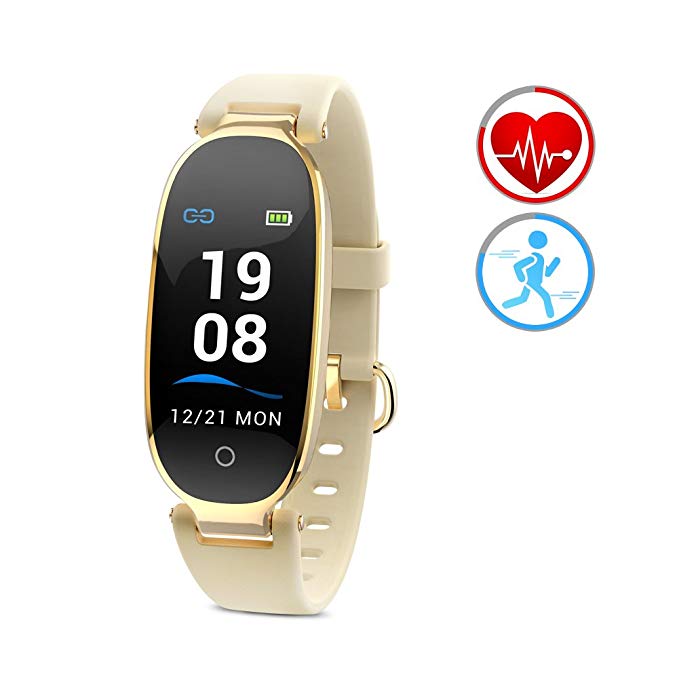 Fitness Tracker Heart Rate Monitor Activity Tracker for Women Pedometer with Calories Sleep Monitor Bluetooth IP67Waterproof Smart Watch Compatible with Android and iOS Smartphone（Color Screen,Gold）