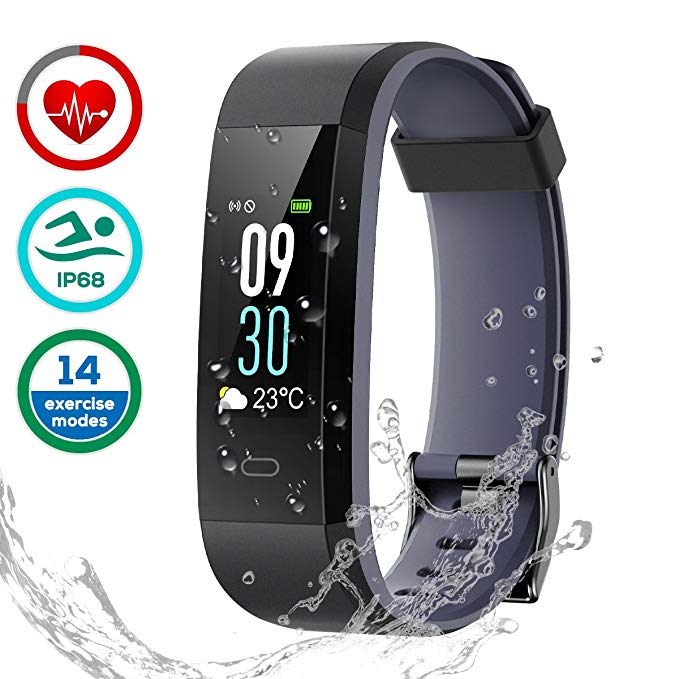 CHEREEKI Fitness Tracker [Latest Version], Color Screen Activity Tracker Smart Bracelet Waterproof IP68 Pedometer Watch 24-Hours Heart Rate Monitor/ 14 Sport Modes for Android & iOS