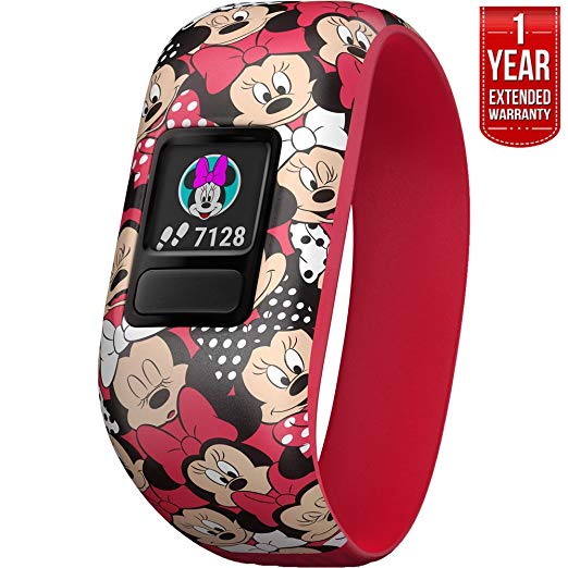 Garmin Vivofit jr. 2 - Stretchy Adjustable Activity Tracker for Kids + 1 Year Extended Warranty (Minnie Mouse Cartoon)