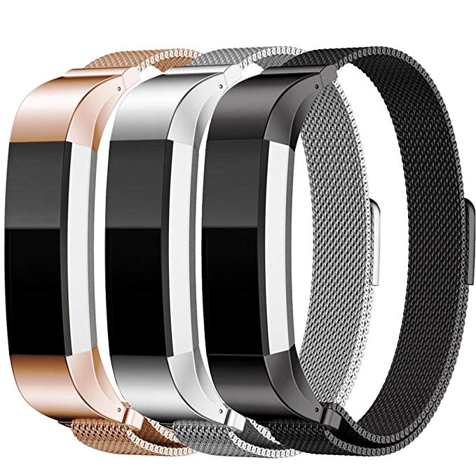 Metal Bands for Fitbit Alta, SailFar 3PCS Milanese Loop Stainless Steel Replacement Accessories Bracelet Strap Watch Band for Fitbit Alta, Small/Large, Men/Women, Silver, Black, Rose Gold