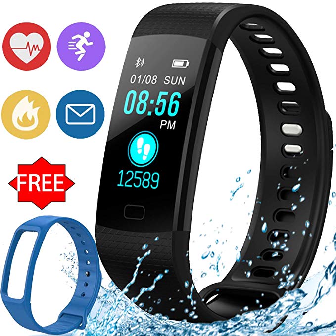 Fitness Tracker Heart Rate Blood Pressure Oxygen Sleep Monitor IP67 Waterproof GPS Activity Tracker for Women Men Kid Outdoor Run Pedometer for Android iOS Sport Smart Watch with Free Replacement Band