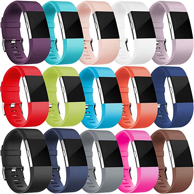 Wepro Bands Compatible with Fitbit Charge 2, 15 Colors in 1 Pack