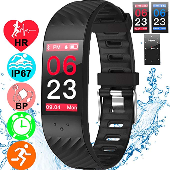 Fitness Tracker Watch Heart Rate Blood Pressure Sleep Monitor IP67 Waterproof Activity Tracker for Kids Men Women Outdoor Swimming Sport Smart Wristband 0.96