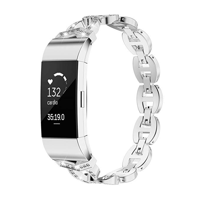 TOYOUTHS Compatible Fitbit Charge 2 Bands Metal Replacement Strap Rhinestone Accessories Bling Bracelet