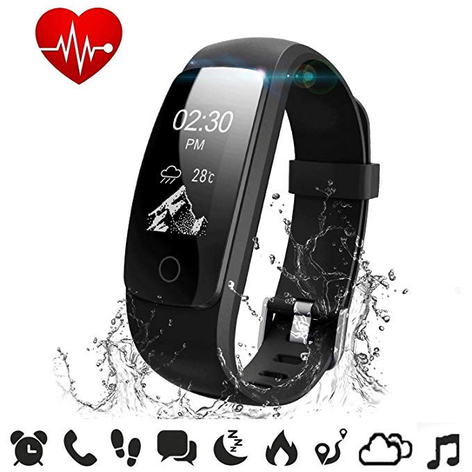 COOLEAD Fitness Tracker Heart Rate IP67 Pedometer Step Counter Sleep Monitor Music Control Activity Tracker,IP67 Waterproof Smart Bracelet Wristband for Android/IOS Phone