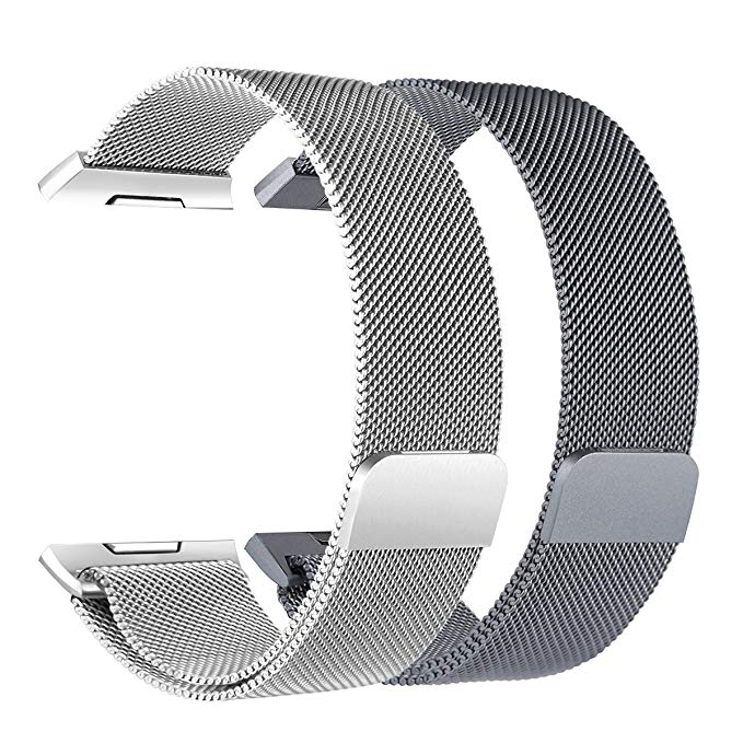 bayite For Fitbit Ionic Watch Bands, Stainless Steel Milanese Loop Metal Replacement Strap with Unique Magnet Lock Accessories for Fitbit Ionic for Women Men, 2-pack