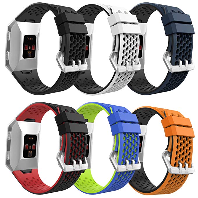 MoKo Fitbit Ionic Watch Band, [6 PACK] Colorful Soft Silicone Perforated Adjustable Strap for Fitbit Ionic Smart Watch, Large Size 5.12