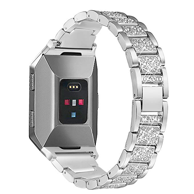 bayite Metal Bands Compatible Fitbit Ionic Replacement Band with Rhinestone Bling Adjustable, 5.5