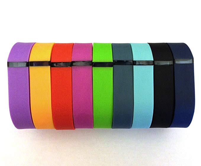 Set 9 Colors Large L Replacement Bands for Fitbit FLEX Only With Clasps /No tracker/ 1pc Orange 1pc Violet 1pc Red (Tangerine) 1pc Teal (Blue/Green) 1pc Navy 1pc Green (Lime) 1pc Black 1pc Slate (Blue Grey) 1pc Purple/Pink Bands Wireless Activity Bracelet Sport Wristband Fit Bit Flex Bracelet Sport Arm Band Clasp Armband