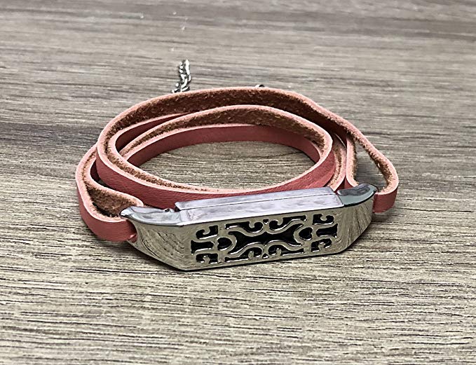 Handmade Pink Leather Bracelet for Fitbit Flex 2 Tracker Adjustable Size 7 inches Replacement Accessory Band with Silver Jewelry Housing