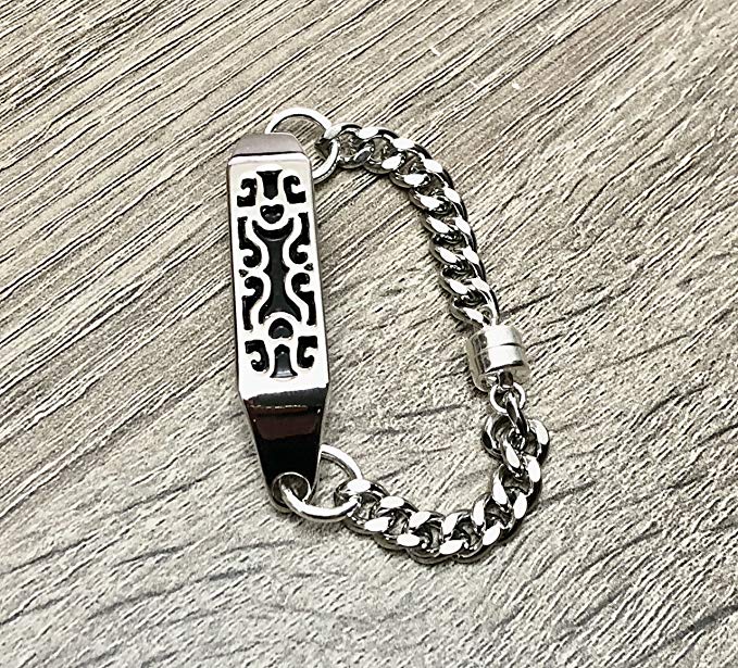 Silver Metal Bracelet For Fitbit Flex 2 Tracker Stainless Steel Jewelry Chain Band With Floral Design Holder & Magnetic Clasp 5 inches Size