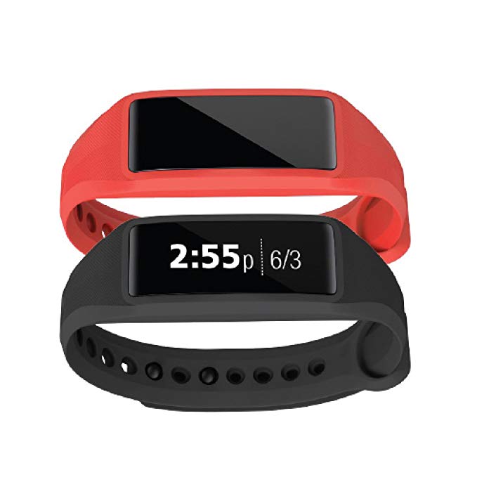 Striiv Fusion Bio 2: Activity Tracker, Smartwatch, Heart Rate Monitor (2 Pack), Black/Red