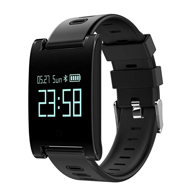 Fitness Bluetooth Smart Watch Waterproof -Wrist Watch Bracelet -Sport Watches with Heart Rate, Blood Pressure, Blood Oxygen Monitoring Step,Calls Messages for iOS 8.0 + & Android 4.3+ (Black)