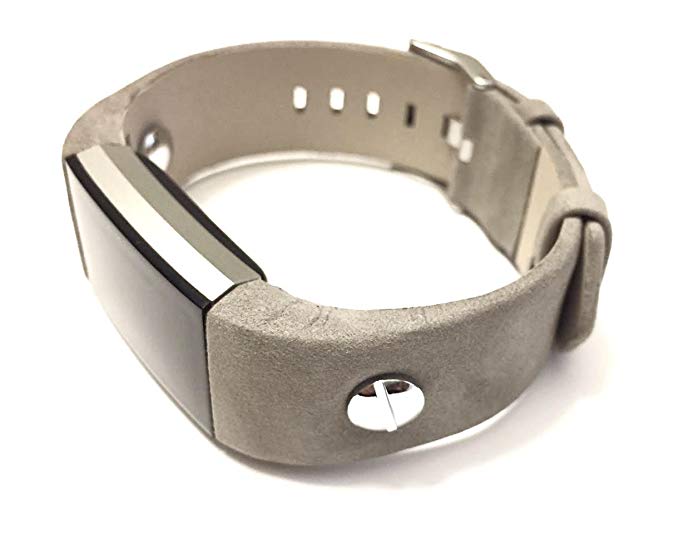 Simeon D Jewelry Replacement Handmade Bracelet For Fitbit Charge 2 Grey Suede Leather Band Adjustable Size With Silver Color Jewelry Rivets By