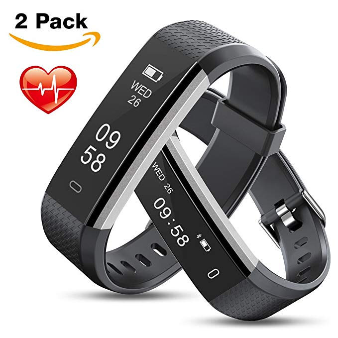 MEBUYZ 2 Pack Fitness Tracker with Heart Rate Monitor, IP67 Waterproof Activity Tracker Watch, Smart Pedometer Watch with Sleep Monitor, Step Counter for Men & Kids, Calorie Counter Watch for Women