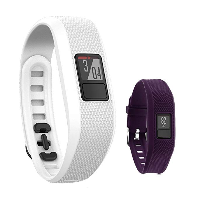 Garmin Vivofit 3 Activity Tracker Fitness Band - Regular Fit (White) with Extreme Speed Silicone Replacement Wrist Band Strap (Purple)