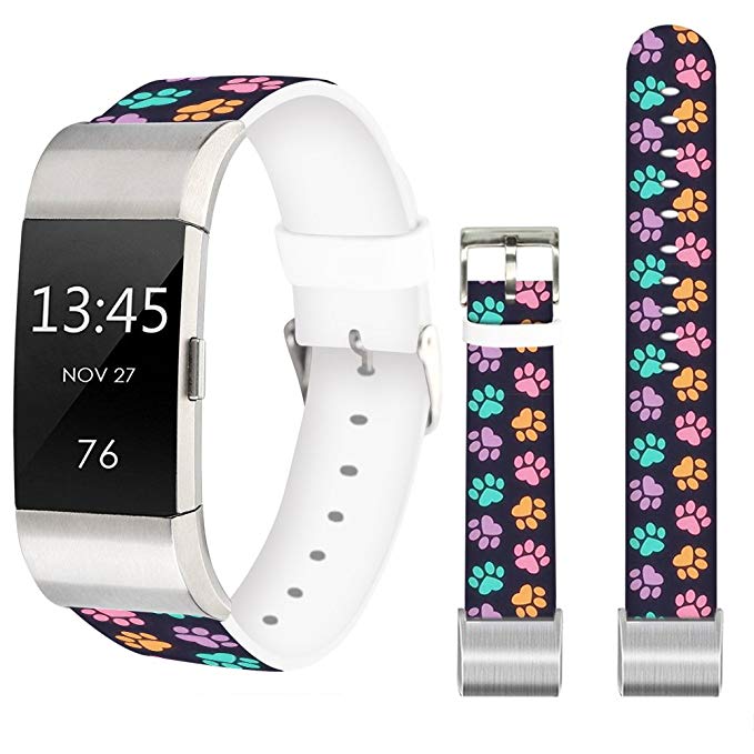 Leather Band for Fitbit Charge 2,Jolook Replacement Leather Wristband Straps Bands for Fitbit Charge 2 - Colorful Dog Claws