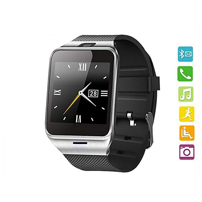 Efanr GV18 Bluetooth Smart Watch Phone Mate Bracelet Wristband Activity Sport Exercise Fitness Sleep Tracker Pedometer Camera Support NFC SIM card for iPhone Samsung Android Smartphones -Black