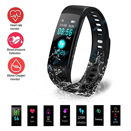 Fitness Tracker HR, Activity Tracker with Heart Rate Monitor Watch, IP67 Waterproof Smart Wristband with Calorie Counter Watch Pedometer Sleep Monitor for Kids Women Men (Black)