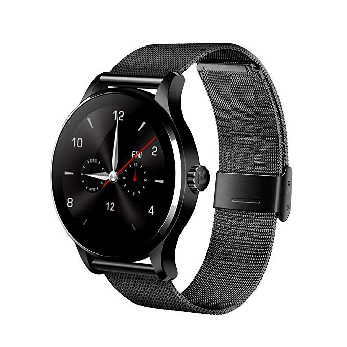 Bluetooth Smart Watch,K88H Stainless Steel Band Digital Sport Watch For IOS, Android Phone, Professional Statistical Pedometer and Heart Rate Monitor (Black Metal)