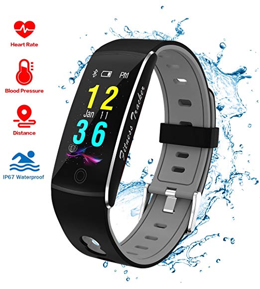 Fitness Tracker,COOLHILLS IP67 Waterproof Bluetooth Activity Bracelet Heart Rate Wristbands with Pedometer Step Counter Calorie Burned Sleep Monitor Smart Watch for Men,Women,Android & iOS (Gray)