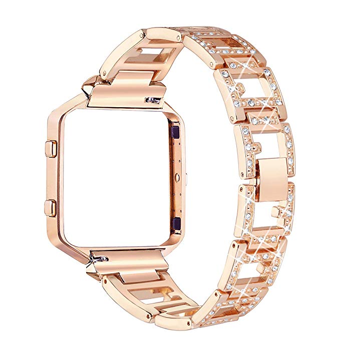 bayite Metal Bands with Frame Compatible Fitbit Blaze Rhinestone Bling Replacement Accessory Bracelet Women