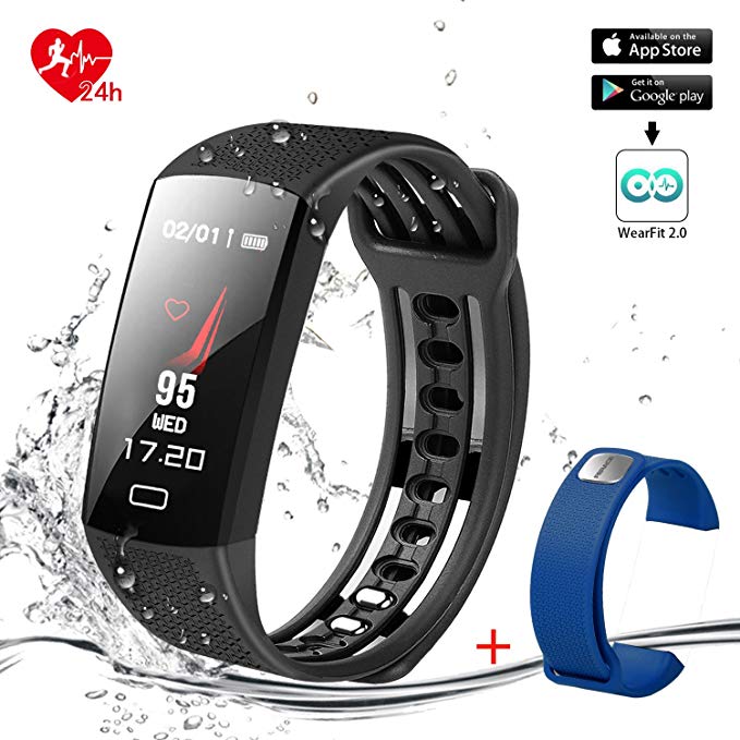 FERACE Smart Bracelet Smart Band Fitness Tracker Activity Tracker 24hours Continuous Heart Rate Monitor/Sleep Monitor/Calories Monitor IP67 Waterproof Pedometer USB Plug Charge with Replacement Band