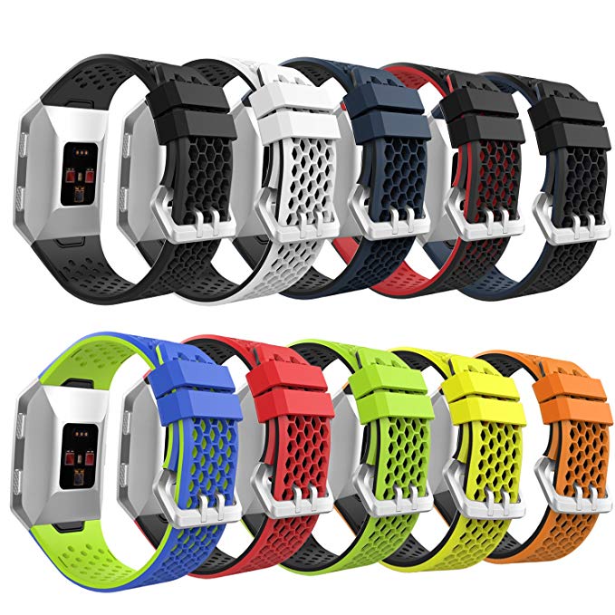 MoKo Fitbit Ionic Watch Band, [10 PACK] Colorful Soft Silicone Perforated Adjustable Strap for Fitbit Ionic Smart Watch, Small Size 4.53