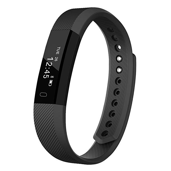 Smart Bracelet Fitness Activity Tracker - TopYart ID115 Smart Bracelet IP67 Waterproof Step Counter Activity Monitor Band Vibration Wristband for iPhone Android Smartphone - Black