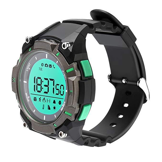 Waterproof Bluetooth Outdoor Sport Watch Bracelet Multi Function Smart Watch Fitness Tracker Pedometer for Iphone and Andriod Phones (Green+Black)