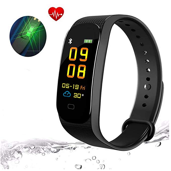 Smart Bracelet Fitness Tracker, Step Counter Activity Monitor Band Alarm Clock Vibration Wristband iPhone Android Phone (Black)