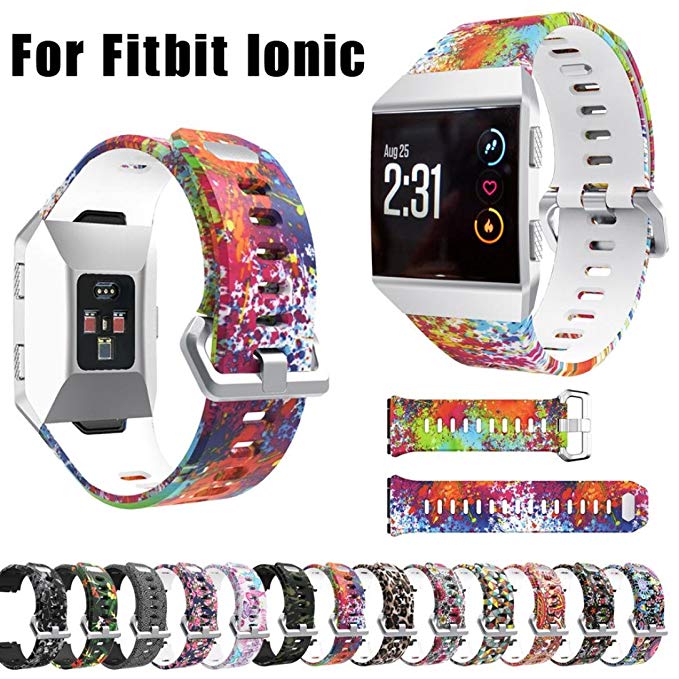 Greatgiftlist For Fitbit Ionic Sports Silicone Watch Bands for Women Men Wristbands,Leopard Flower Floral Camouflagel Butterfly Bohemia Scrawl 3D Geometry Printed fitbit ionic Replacement Accessories