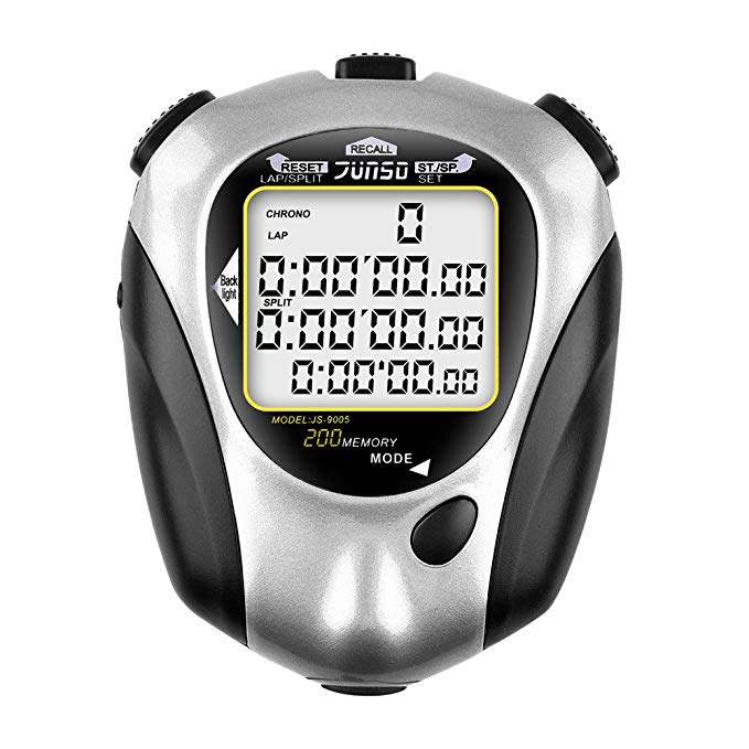 BizoeRade Sports Digital Stopwatch, 200 Lap Memory 3 Row Stopwatches Countdown Timer with Backlight, Clock, Metronome, Alarm, Professional for Marathon, Running, Swimming